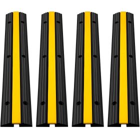 VEVOR 4 Pack of 1-Channel Rubber Cable Protector Ramps Heavy Duty 22046Lbs Load Capacity Cable Wire Cord Cover Ramp Speed Bump Driveway Hose Cabl