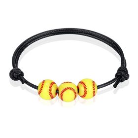 Sports Theme Charm Bracelets; Basketball Football Baseball Volleyball Bracelet Adjustable Inspirational Sports Beads Ball Bracelet With Charm For (size: Softball)
