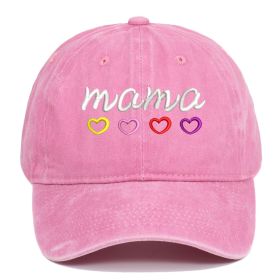 DAD MOM letter embroidered wash baseball cap outdoor sports wash cotton sunshade cap (colour: Mama pink, size: One size fits all)