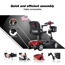 MAX SPORT RED 4 Wheels Outdoor Compact Mobility Scooter with 2pcs*12AH Lead acid Battery (Color: as Pic)