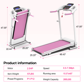 Home Folding Treadmill With Pulse Sensor (Specification: Pink)