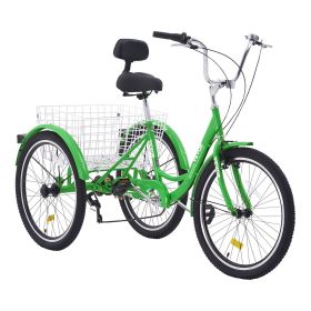 VEVOR Adult Tricycles Bike, 7 Speed Adult Trikes, 20 Inch Three-Wheeled Bicycles, Carbon Steel Cruiser Bike with Basket and Adjustable Seat (Wheel Diameter: 20 inch, Color: Green)