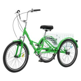 VEVOR Folding Adult Tricycle, 26-Inch 7-Speed Adult Folding Trikes, Carbon Steel 3 Wheel Cruiser Bike with Basket & Adjustable Seat (Wheel Diameter: 26 inches, Color: Green)
