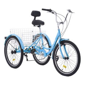 VEVOR Adult Tricycles Bike, 7 Speed Adult Trikes, 20 Inch Three-Wheeled Bicycles, Carbon Steel Cruiser Bike with Basket and Adjustable Seat (Wheel Diameter: 20 inch, Color: Blue)