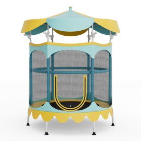 64" Kids Trampoline with Detachable Canopy and Safety Enclosure Net (Color: Yellow)