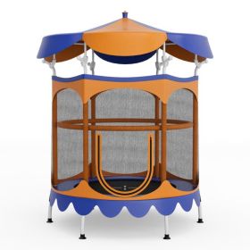 64" Kids Trampoline with Detachable Canopy and Safety Enclosure Net (Color: Orange)